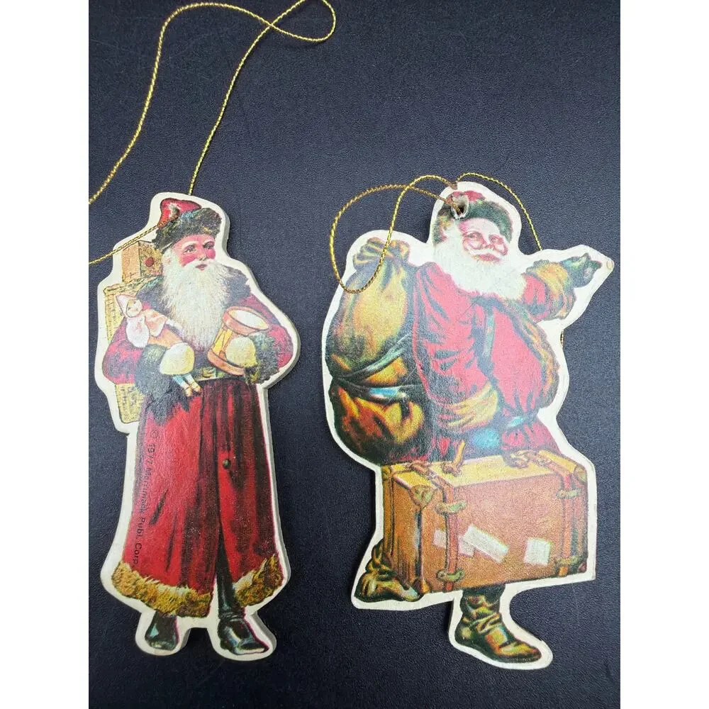 Vintage 1977 Merrimack Victorian Santa Christmas Ornaments Die Cut Set of 7